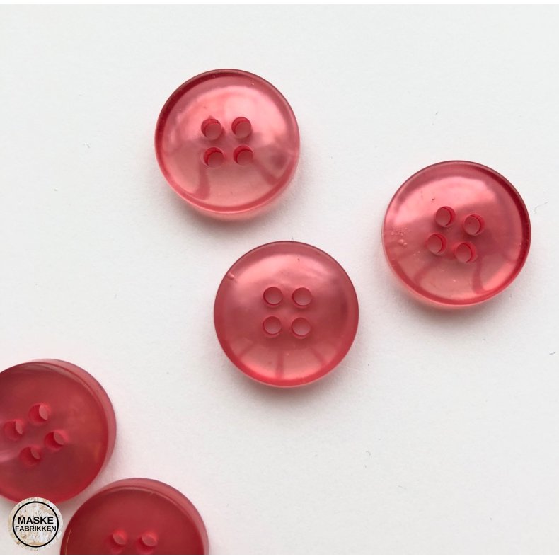 Lyserd/pink knap, 4-huls, 15 mm