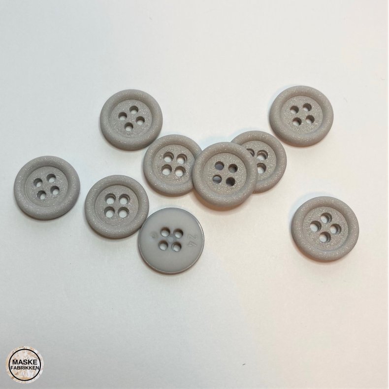 Mat glimmerknap 4-huls, 15 mm - gr