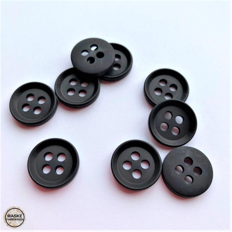 Sort mat knap, 4-huls, 15 mm