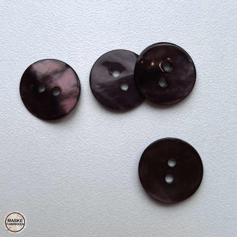 Perlemorsknap, mrkebrun, 2-huls, 15 mm