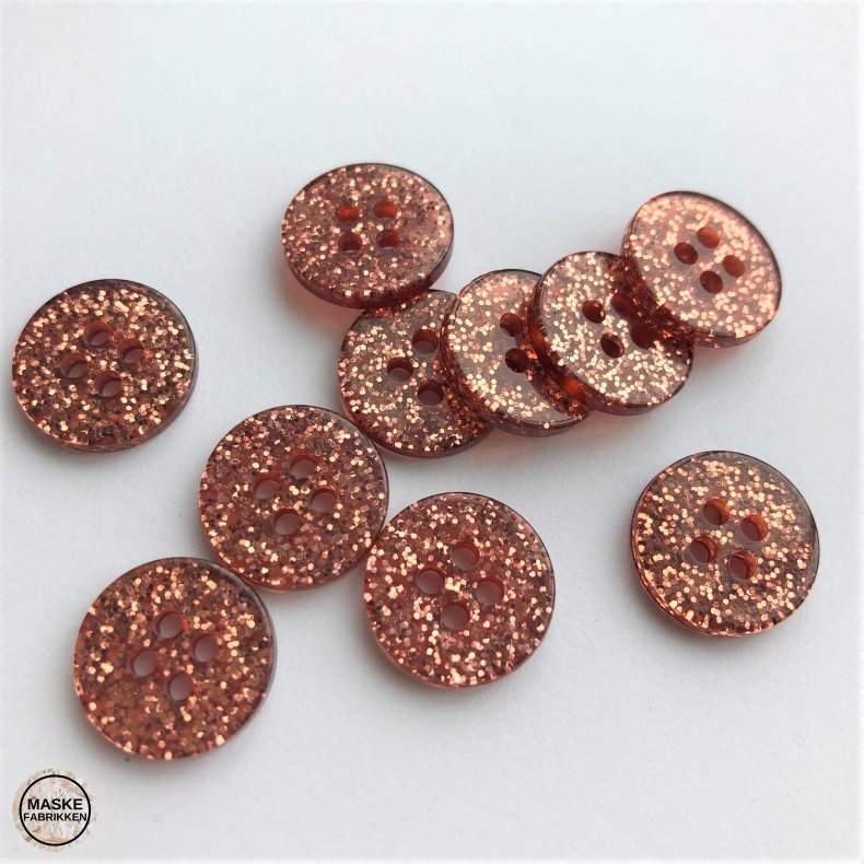 Mokka glimmerknap 4-huls, 15 mm