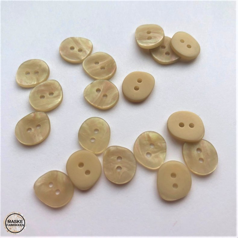 Irregulr knap, beige, 2-huls, 15 mm