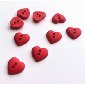 Knap 2 hul, rdt hjerte, 15 mm