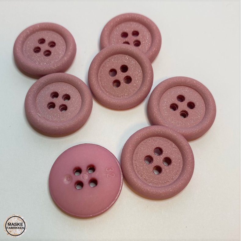 Mat glimmerknap 4-huls, 20 mm - mrk rosa