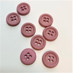 Mat glimmerknap 4-huls, 15 mm - mrk rosa