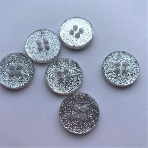 Slv glimmerknap 4-huls, 17 mm