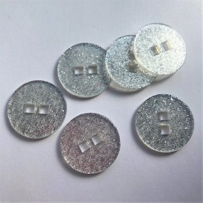 Slv glimmerknap, 2 huls, 25 mm