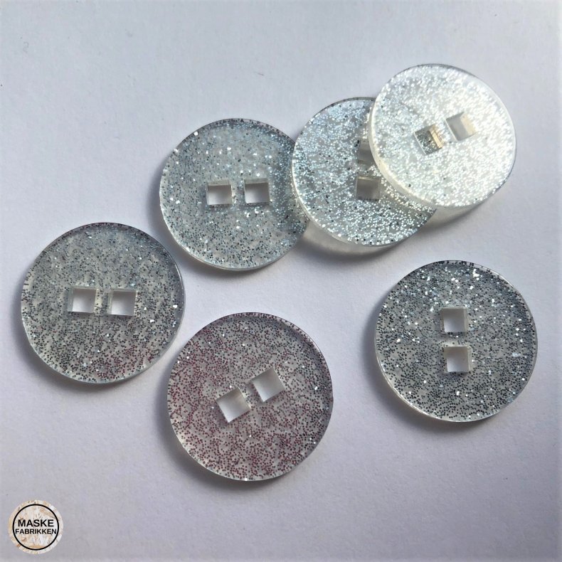 Slv glimmerknap, 2 huls, 25 mm