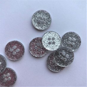 Slv glimmerknap 4-huls, 15 mm