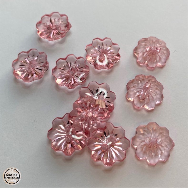 Blomsterknap 2-huls, 15 mm - transparent syren