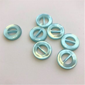 Turkis knap med perlemorslook, 2-huls, 15 mm