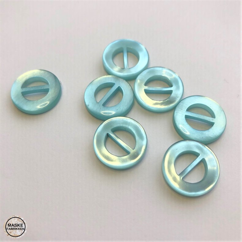Turkis knap med perlemorslook, 2-huls, 15 mm