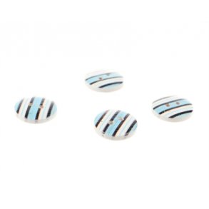 Trknap 2 hul, 15 mm - bl, sort og hvide streger