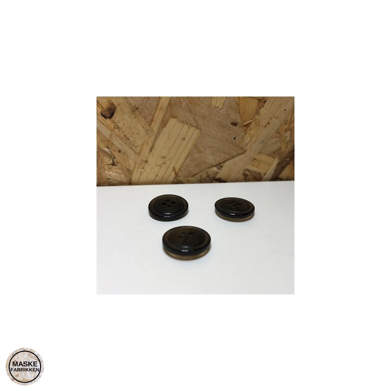 Brun knap i hornlook 4-huls, 15 mm