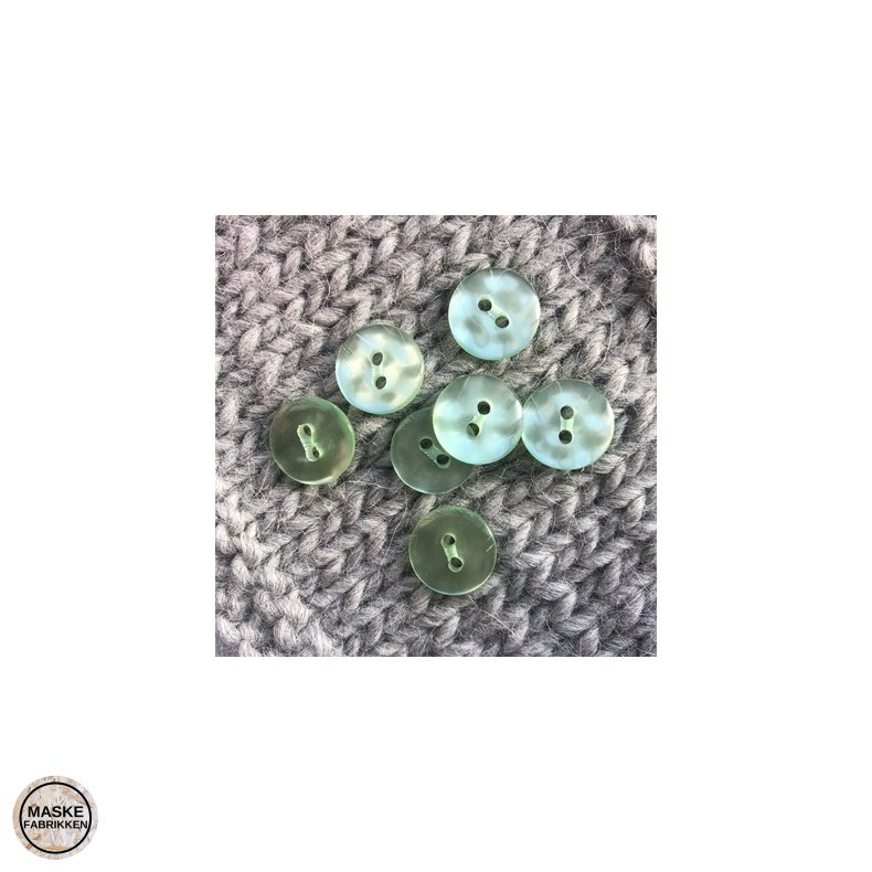 Grn knap med perlemorslook, 2- huls, 16 mm