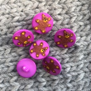 Lilla/pink knap med bamse, 15 mm