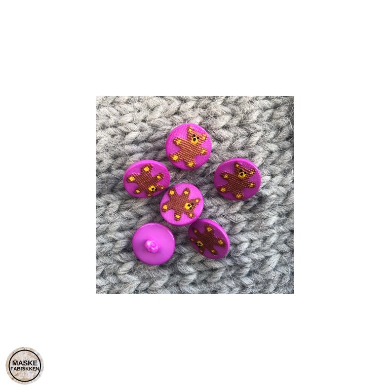 Lilla/pink knap med bamse, 15 mm