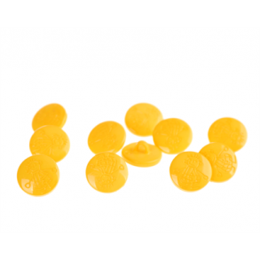 Knap m/ je - gul pindemand, 12 mm